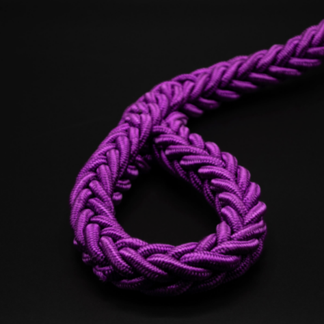Lila Paracord-Hundehalsband mit passender Leine von Strong Dogs U.S. in Detailansicht, mit Kette und Karabiner.