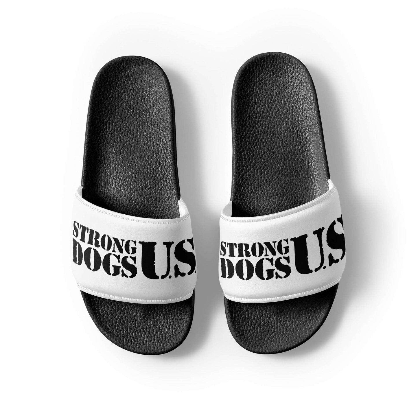 StrongDogs U.S. Damen-Slides in Schwarz – Frontansicht (Produktmockup)