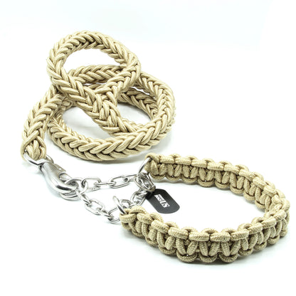 Geflochtene Power-Leash "Diamond" von Strong Dogs U.S. in Frontalansicht – auffälliges Diamantmuster im Design kombiniert mit robusten Metallverbindungen.